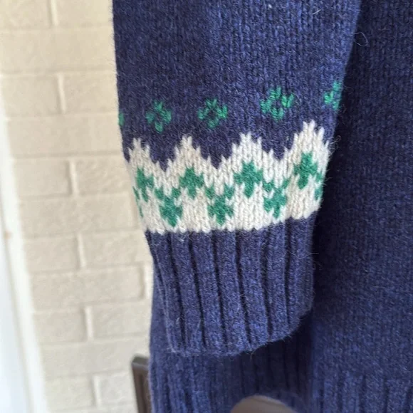 LL Bean Classic Heritage Fair Isle Navy Green 100% Lambs Wool Women’s Sweater M - Picture 10 of 17